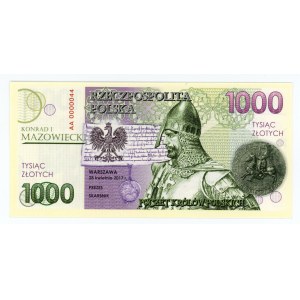 III RP, 1.000 złotych 2017, seria AA 0000044
