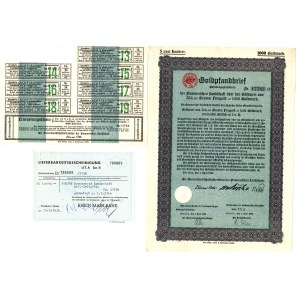 Pommersche Landschaft 1000 Goldmark bond, 1925, coupons and delivery certificate