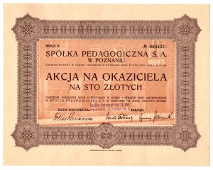Akcja Spółki Pedagogicznej S.A. w Poznaniu, 100 złotych 1923