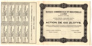 Bank of Commerce and Industry in Lodz, 100 zlotys 1924, coupons