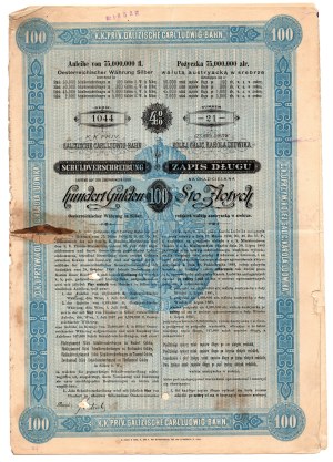 Karl Ludwig Railway bond, 100 Guilders, Galicia, 19th century, together with an expert opinion on authenticity.