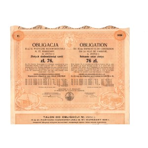 Obligacja M. St. Warszawy, 76 zł, IX 6% pożyczka konwersyjna 1926