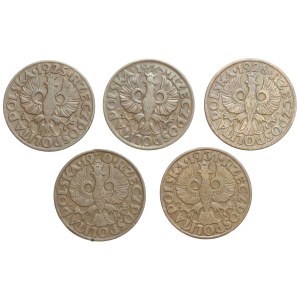 II RP, 5 groszy 1925-1931, zestaw 5 sztuk