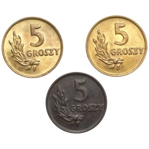 PRL, 5 pennies 1949, set of 3 pieces