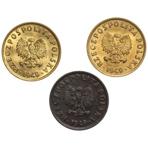 PRL, 5 pennies 1949, set of 3 pieces