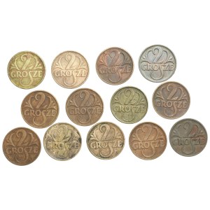 PRL, 2 pennies (1923-1939), set of 13 pieces