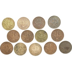 II RP, 2 grosze (1923-1939), zestaw 13 sztuk