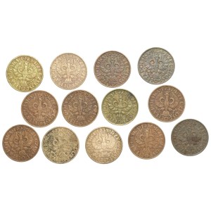 PRL, 2 pennies (1923-1939), set of 13 pieces