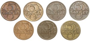 PRL, 5 pennies (1931-1938), set of 7 pieces