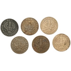 PRL, 5 groszy (1935-1939), zestaw 6 sztuk