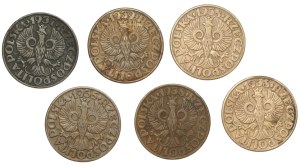 Second Republic, 5 pennies (1935-1939), set of 6 pieces