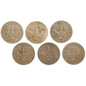 II RP, 5 groszy (1928-1939), zestaw 6 sztuk