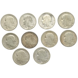PRL, 2 złote 1932-1934, Polonia, zestaw 10 sztuk