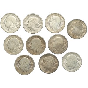 PRL, 2 złote (1932-1934), Polonia, zestaw 10 sztuk