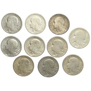 PRL, 2 złote (1932-1934), Polonia, zestaw 10 sztuk