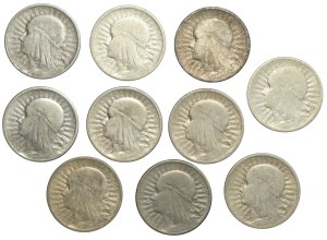 People's Republic of Poland, 2 zloty (1932-1934), Polonia, set of 10 pieces