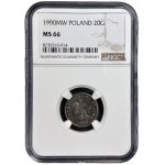 III RP, 20 groszy 1990, NGC MS 66