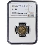 III RP, 5 złotych 1994, NGC MS 65