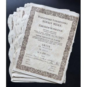 Warszawskie Towarzystwo Kopalń Węgla, akcja na 100 złotych 1929, set 23 akcji