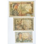 Francja, 5, 10 oraz 50 franków (1941-1945), zestaw 3 sztuk banknotów