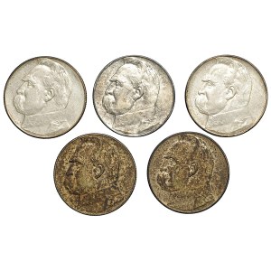 II RP, 10 złotych (1935-1936), Józef Piłsudski, zestaw 5 sztuk monet