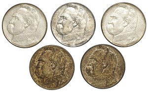 II RP, 10 zloty (1935-1936), Jozef Pilsudski, set of 5 coins