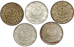 II RP, 10 zloty (1935-1936), Jozef Pilsudski, set of 5 coins