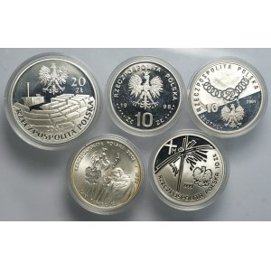 III RP, 10,20 złotych (1998-2004), srebro, zestaw 5 sztuk monet