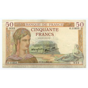Francja, 50 franków 1940, seria 0.11853
