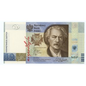 19 złotych 2019, 100 rocznica powstania PWPW, Ignacy Paderewski