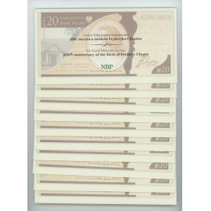 20 złotych 2009, Fryderyk Chopin, zestaw 10 sztuk