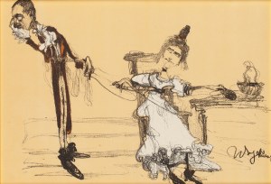Witold Wojtkiewicz (1879 Warszawa - 1909 Warszawa), Jadwiga Mrozowska i Andrzej Milewski jako Albin i Klara w Ślubach Panieńskich, 1904