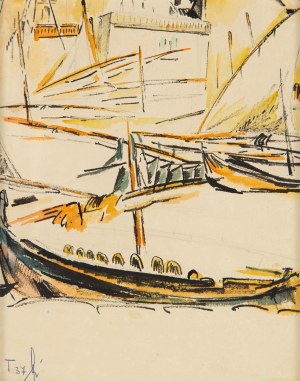 Maria Melania Mutermilch Mela Muter (1876 Warszawa - 1967 Paryż), Żaglówki w porcie (recto) / Portret dziewczynki z warkoczami (verso), lata 20. XX w.