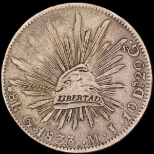 Mexico. 8 Reales 1833 Go Guanajuato Silver