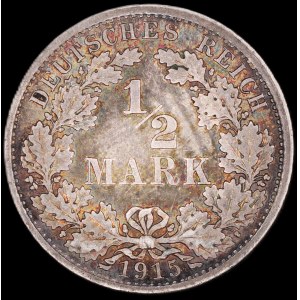 Germany. Empire 1/2 Mark 1915 A Berlin Silver