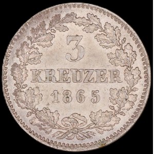 Germany. Bavaria 3 Kreuzer 1865 Silver