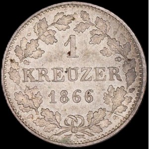 Allemagne. Hesse Darmstadt 1 Kreuzer 1866 Argent