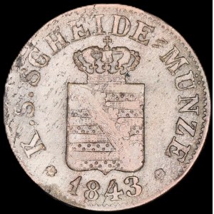 Germany. Saxony 1/2 Neu Groschen 5 Pfennig 1843 Silver