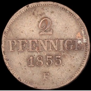 Germany. Saxony 2 Pfennige 1855 F