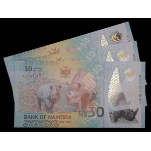 Namibia. 3 Pcs of 30 Dollars 2020 Polymer
