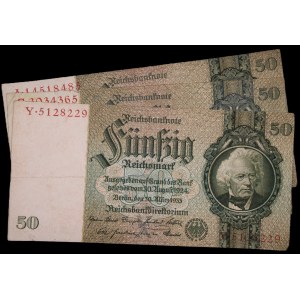 Germany. 3 Pcs of Weimar Republic 50 Marks 1933