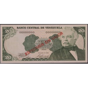 Venezuela. 20 Bolivares 1981 Specimen