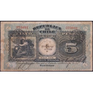 Chile. 5 Pesos 1922 Santiago Seal
