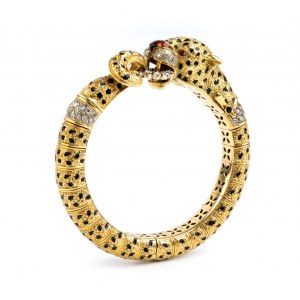 FRASCAROLO & C., FRASCAROLO & C. Enamel diamond ruby gold leopard bangle
