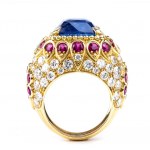 Burma Sapphire (no treated) Diamond and Ruby Dome Cocktail Ring
