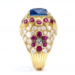 Burma Sapphire (no treated) Diamond and Ruby Dome Cocktail Ring