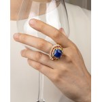 Burma Sapphire (no treated) Diamond and Ruby Dome Cocktail Ring