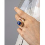 Burma Sapphire (no treated) Diamond and Ruby Dome Cocktail Ring
