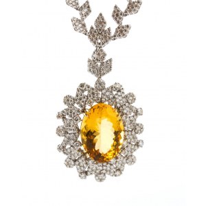 Citrine quartz diamond gold necklace