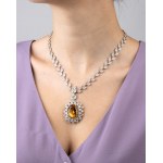 Citrine quartz diamond gold necklace